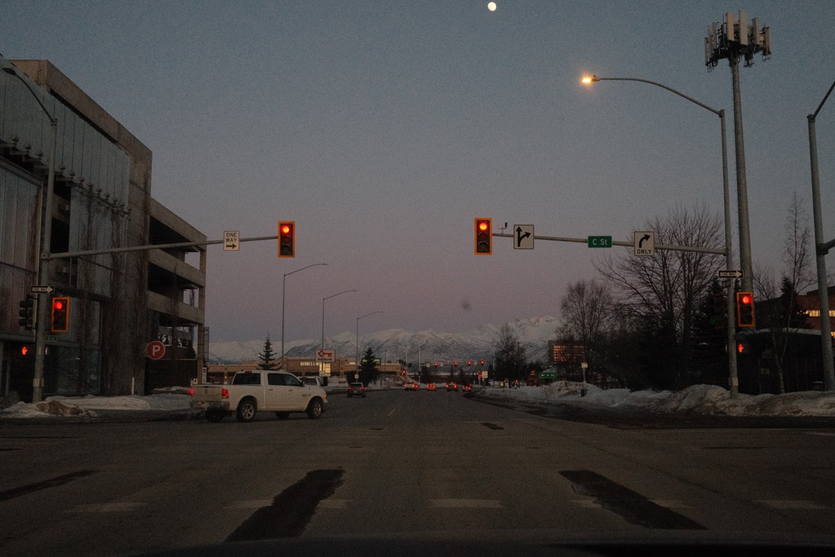 Sunset in the streets of Anchorage.